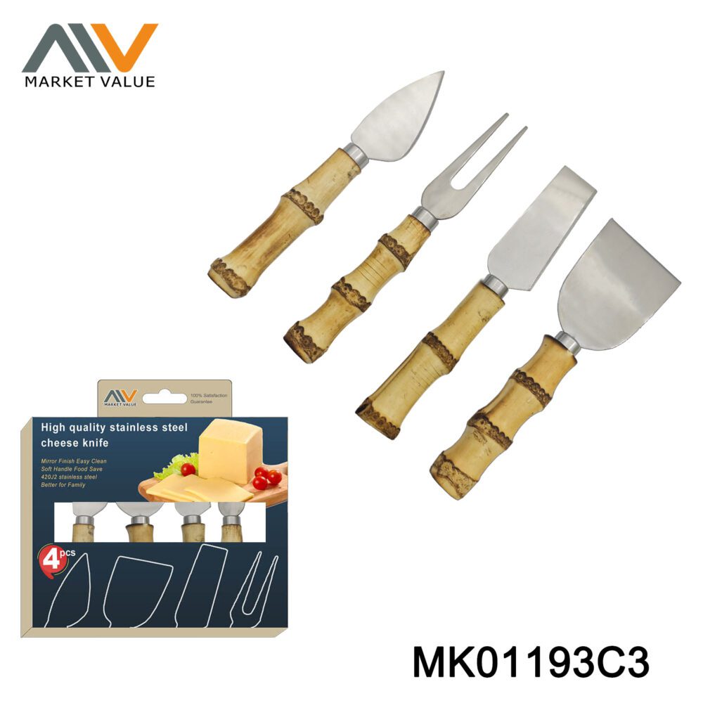 4Pcs Cheese Knife With Bamboo Handle In Colour Box