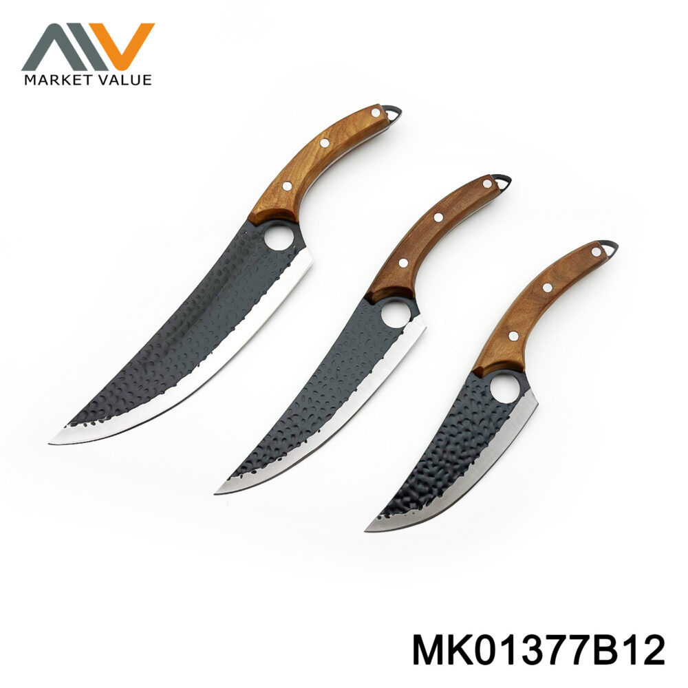 3PCS Bone Kinfe with Yellow Wooden Handle in PU Pouch DB