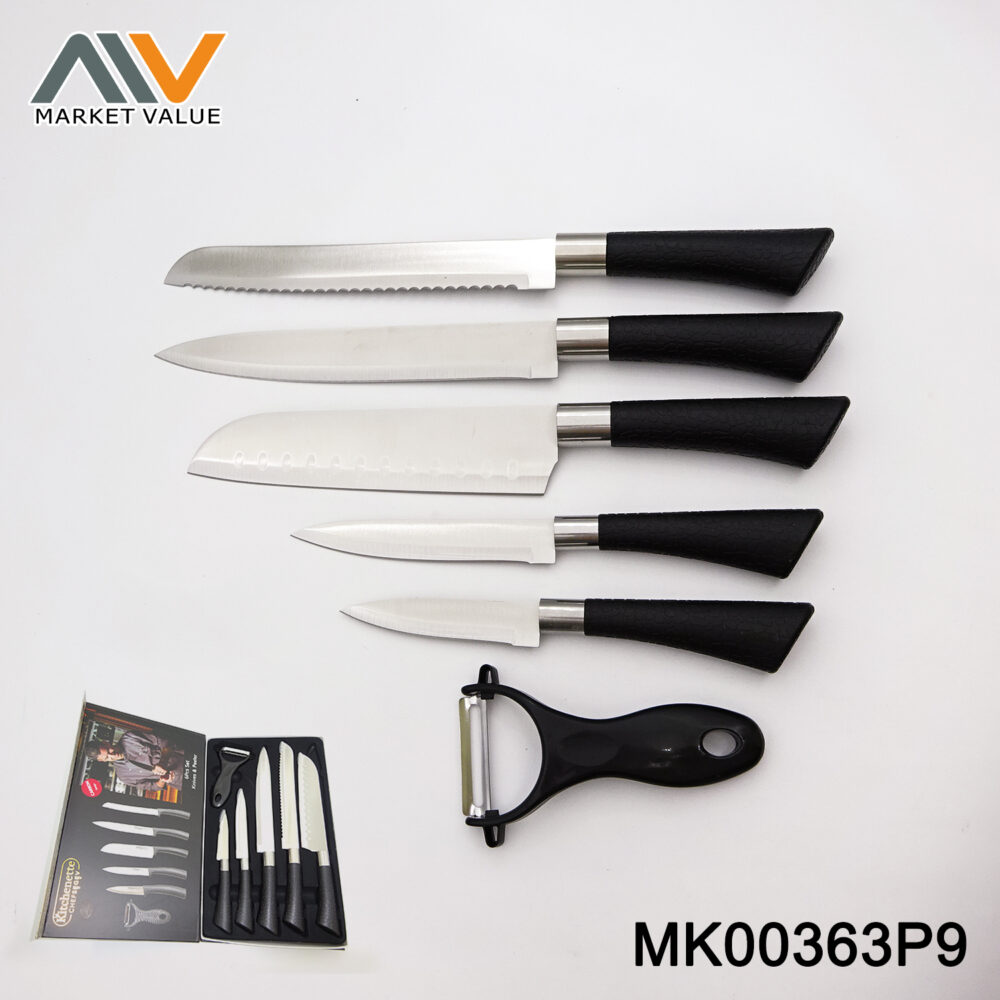 6Pcs Knife Set with Peeler plastic Handle in Gift BOX