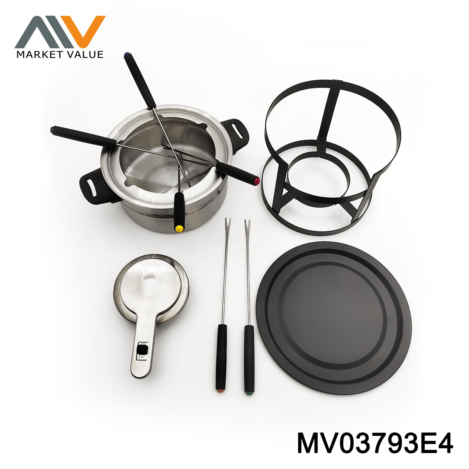 11pcs SS Fondue Set IN Colour box Black handle