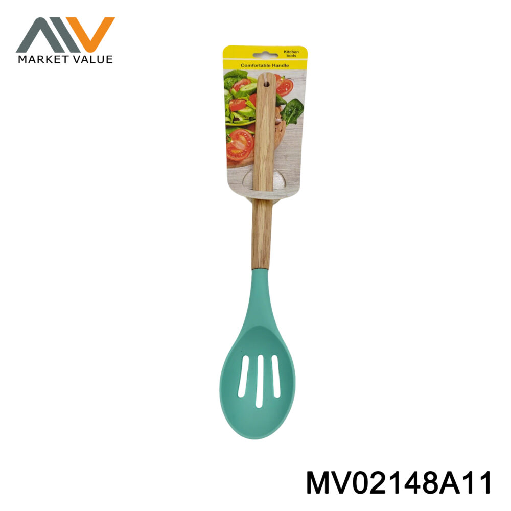 SILICONE SLOTTED SPOON WOODEN HANDLE TC