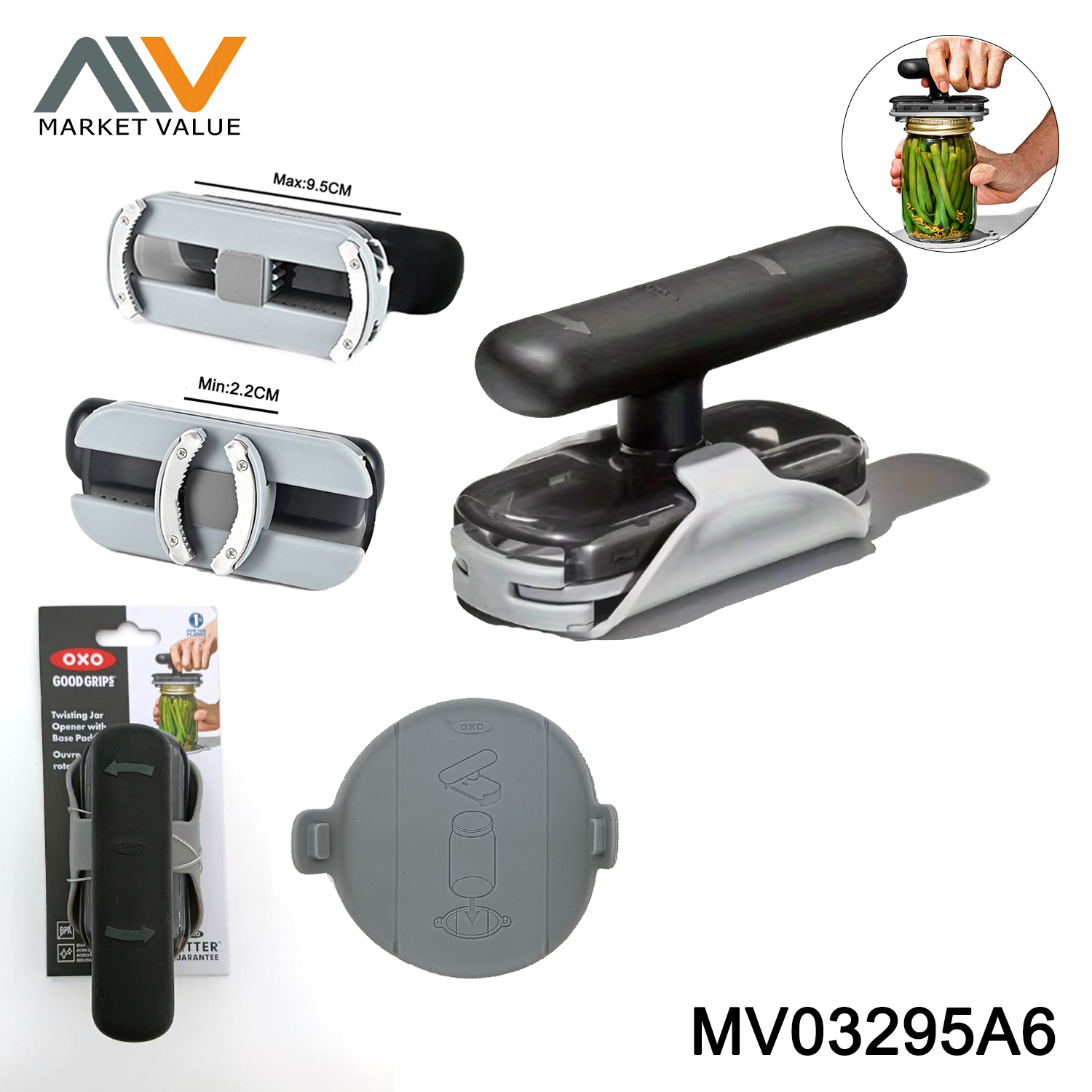 Multi Jar/Bottle/Can Opener Adjustable:2.2-9.5CM