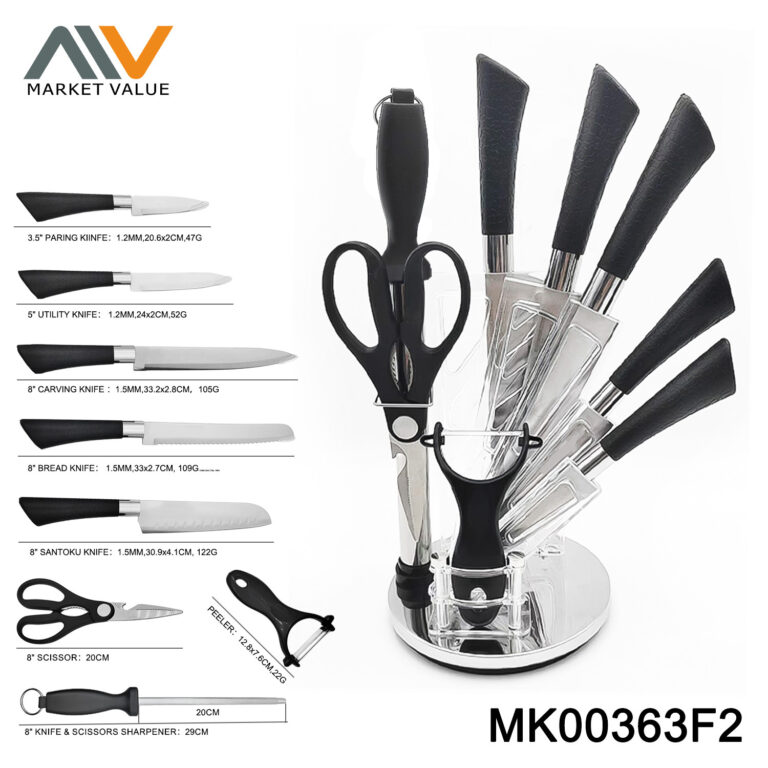 9Pcs Knife Set with Peeler plastic Handle in  BOX
