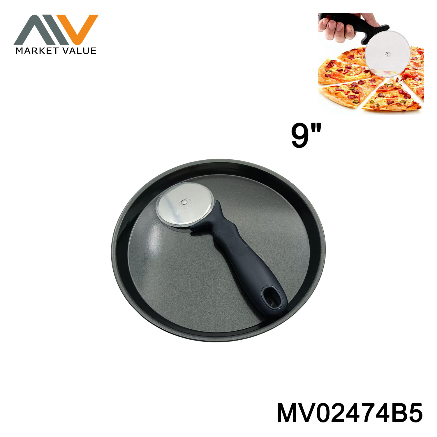 9 inch carbon steel pizza pan，7CM Pizza Cutter