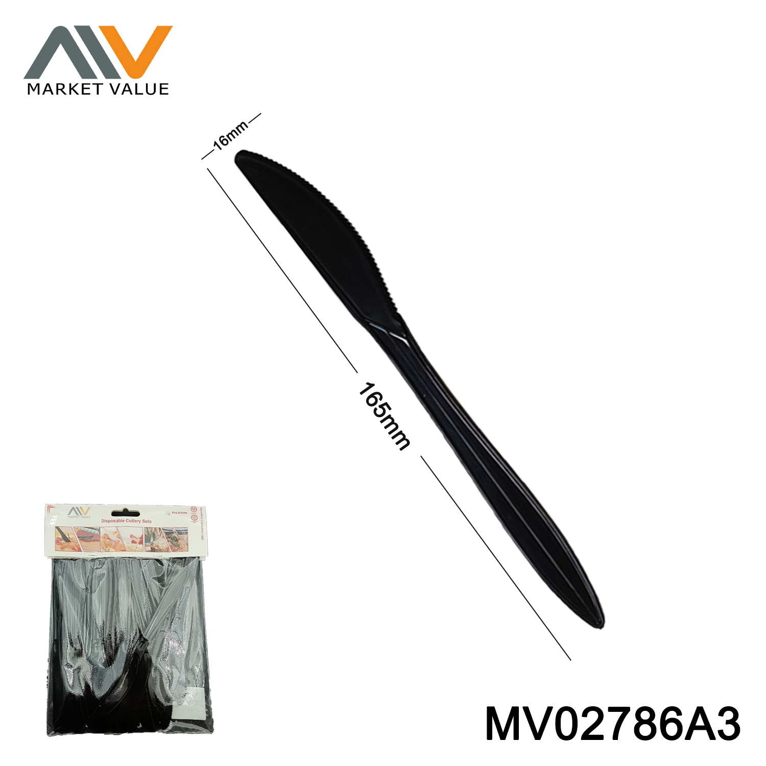 60 PK 6 Inch Plastic Knives in polybag