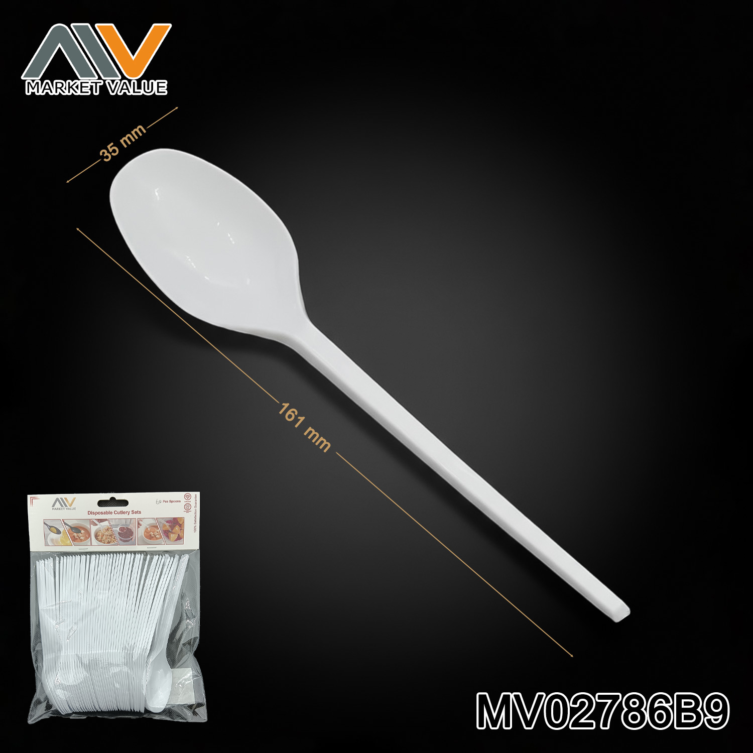 60 PK White 6.5 inch plastic spoon in polybag