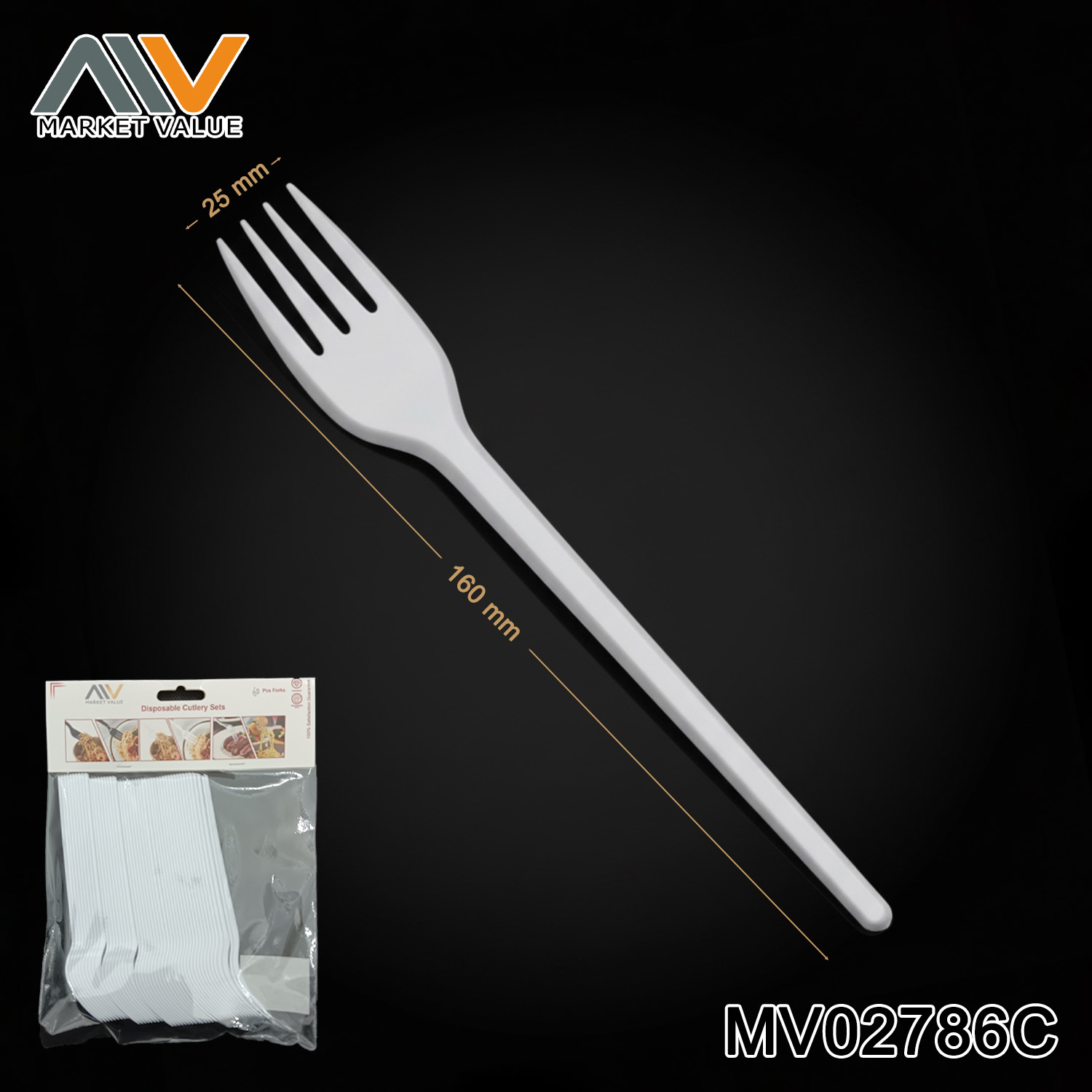 60 PK White 6.5 inch plastic fork in polybag