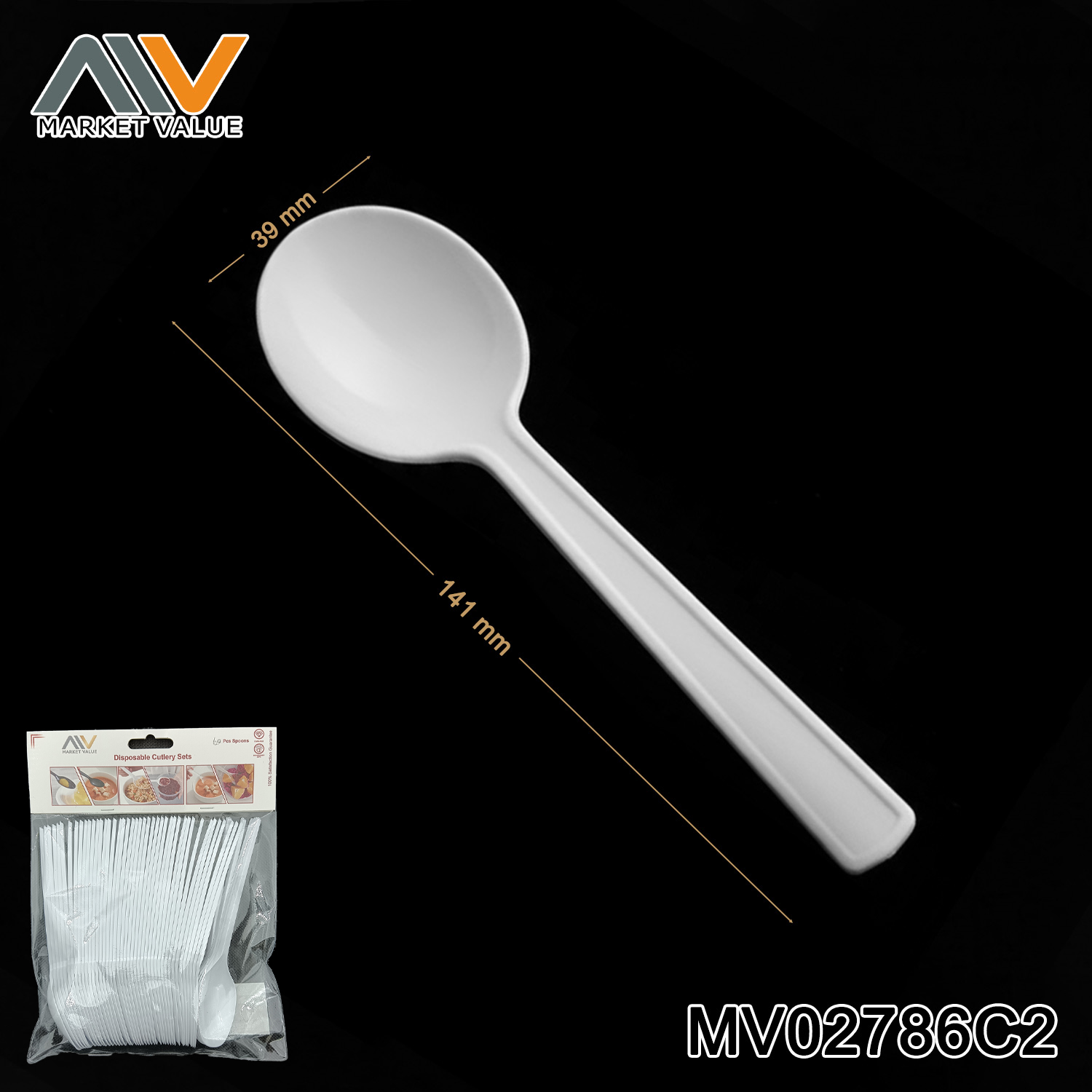 36 PK White plastic spoon in polybag