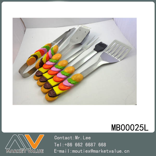 MB00025L 5Pcs S/S Bbq Tools With Resin Handle(Hamburger)
