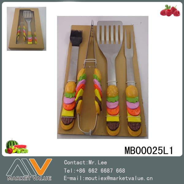 MB00025L1 4Pcs S/S Bbq Tools With Resin Handle(Hamburger)