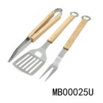 3Pcs Bbq Tool Set With Wooden Handle