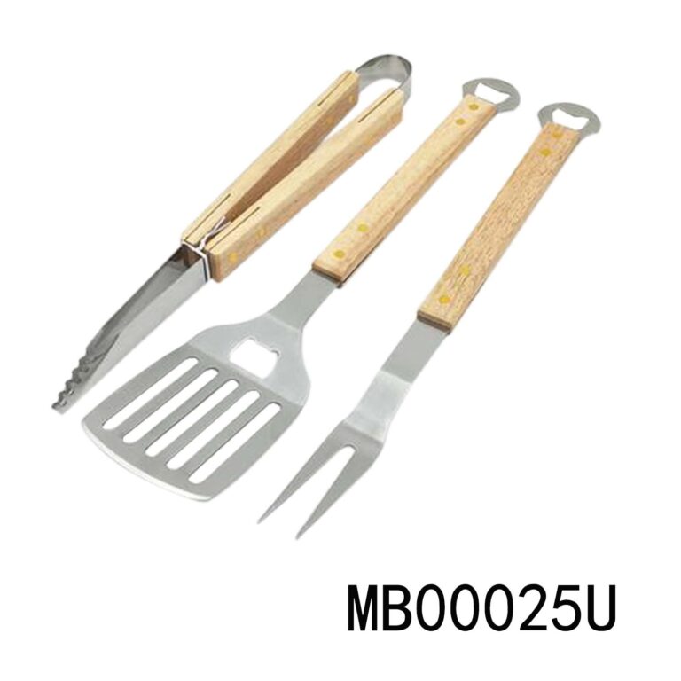 3Pcs Bbq Tool Set With Wooden Handle