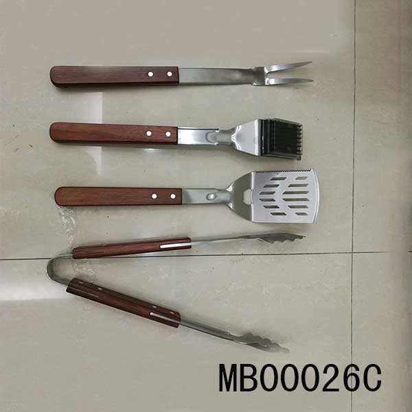 MB00026C 4Pcs S/S Bbq Tools With Wooden Handle