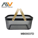 Over Mesh Fruit Basket W Wooden Handle Coated Tag