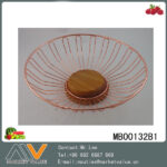 Gold Plating Round Fruit Basket Wtih Wooden Botton