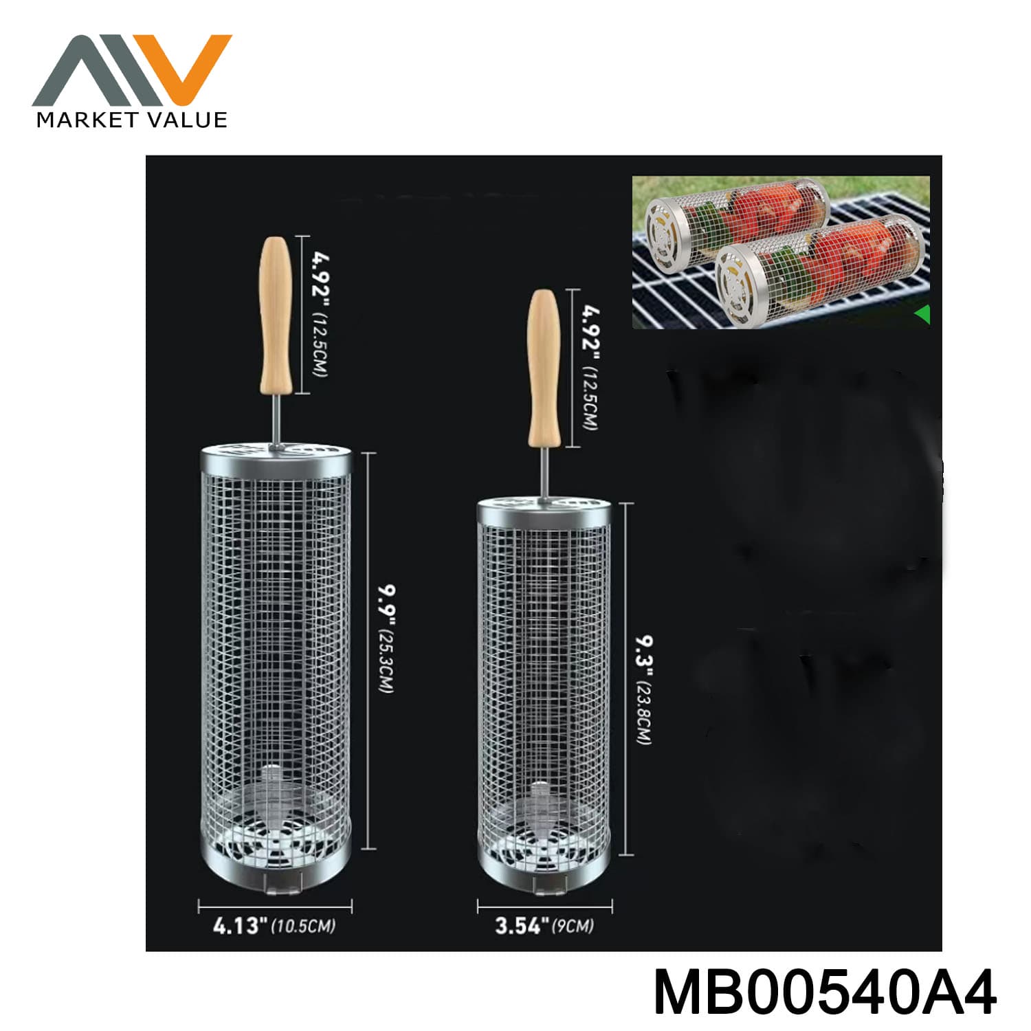 MB00540A4 2PCS SS Rolling Grill Basket IN COLOUR BOX