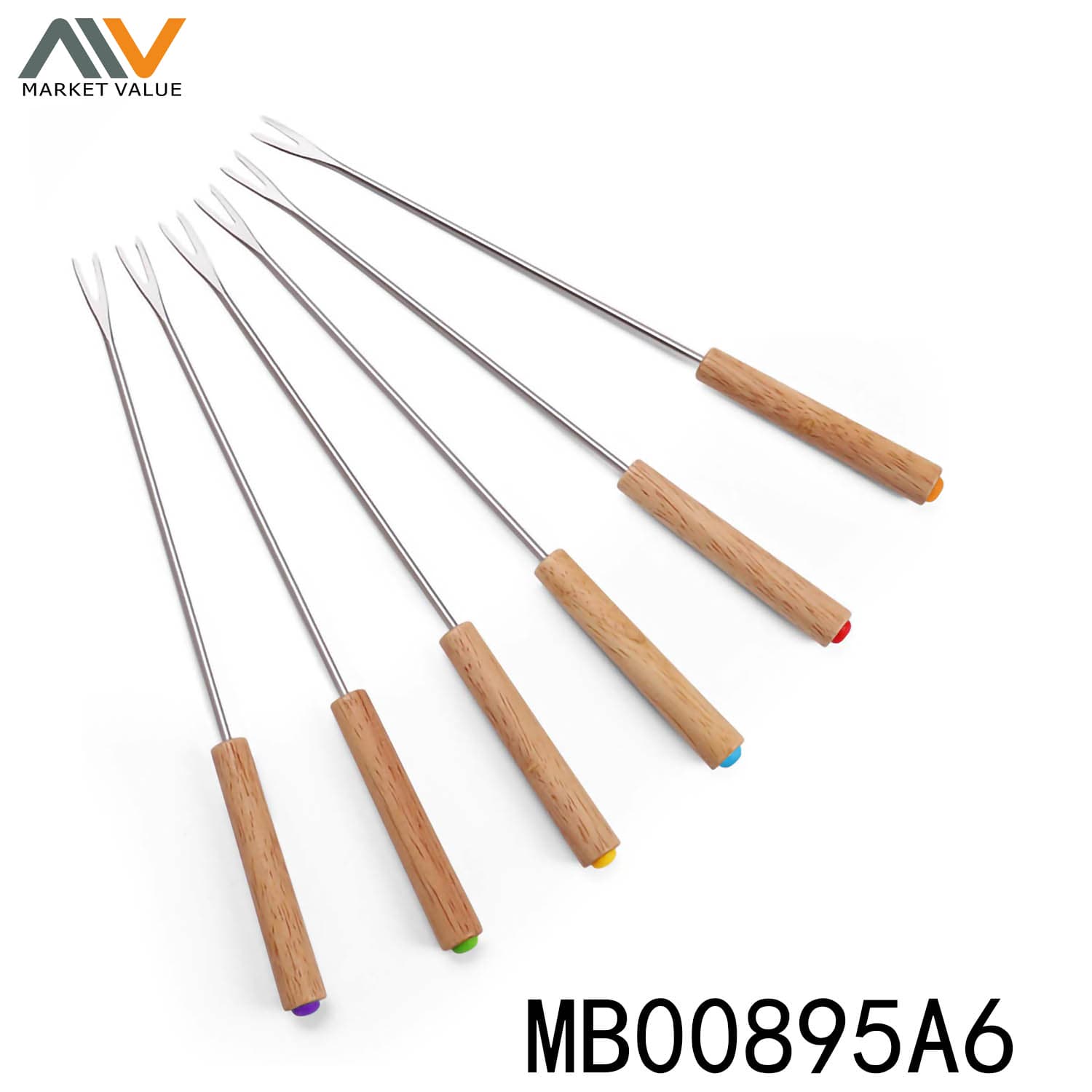 MB00895A6 6Pcs Fondue Forks With Wood Hand Pbh
