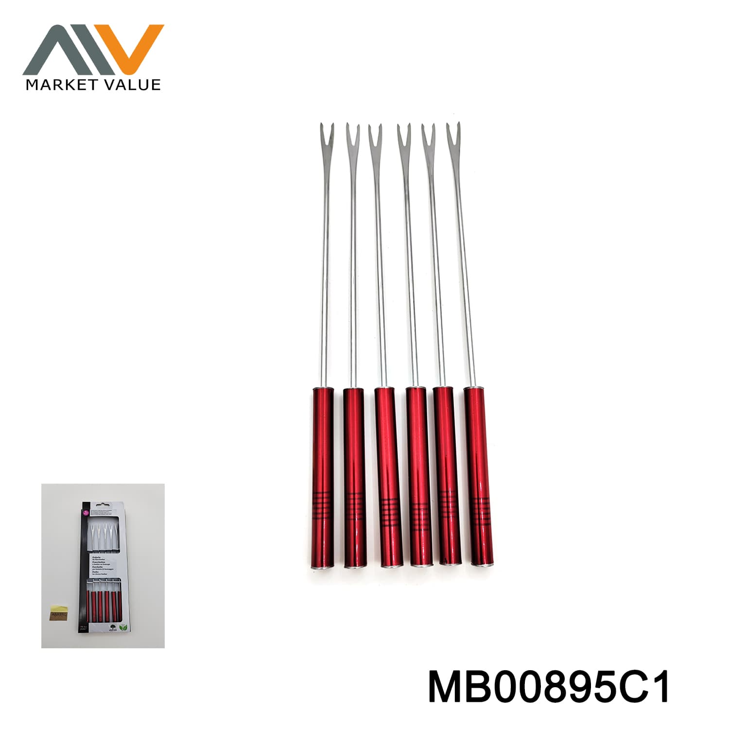 MB00895C1 6Pcs Cheese Fondue Forks Handle Coated In Window Box