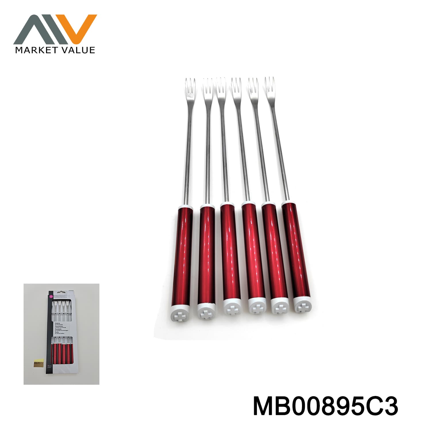 MB00895C3 6Pk Ss Fonduce Forks Handle Coated In Window Box