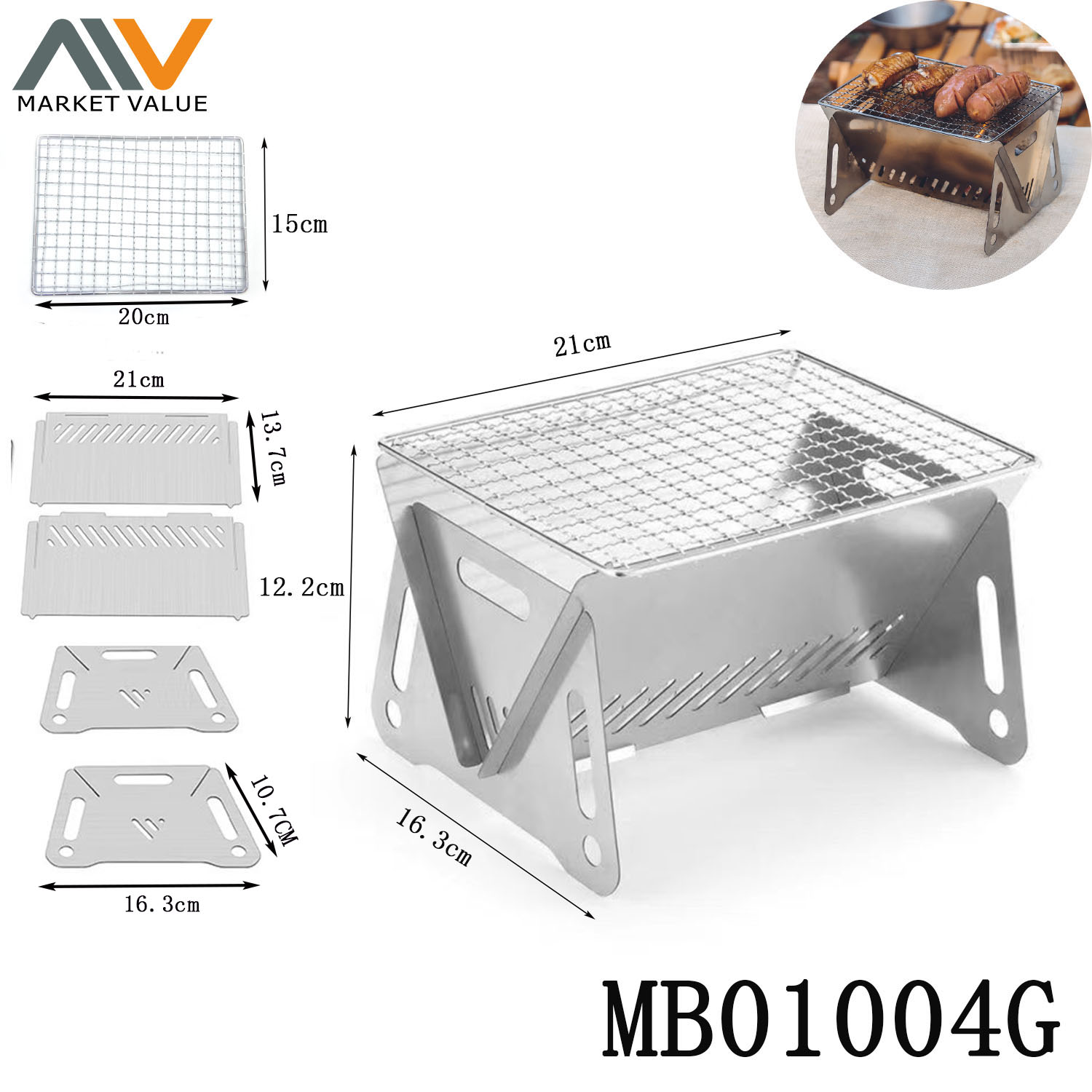MB01004G Ss Portable Folding Bbq Grill