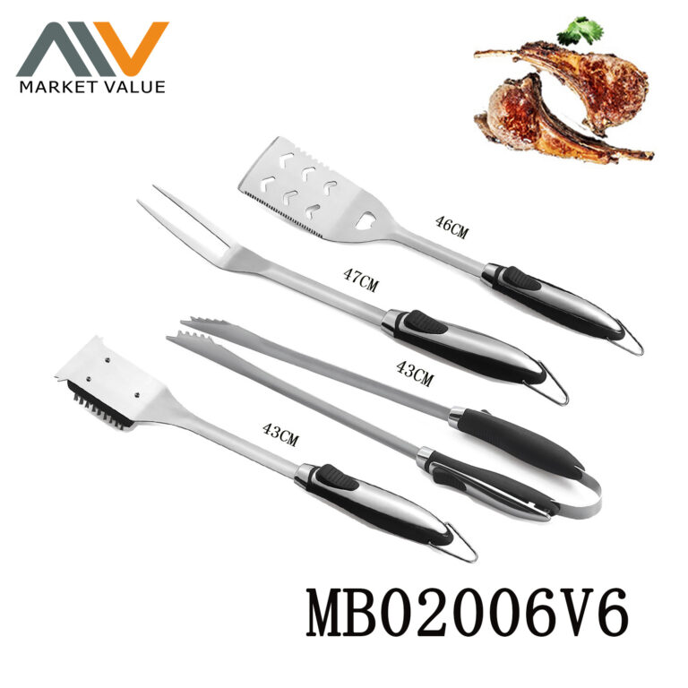 4Pcs  Ss+Tpr Soft Grip S/S Bbq Tools In Color Box
