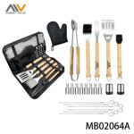 22Pc Stainless Steel Bbq Tools With Wood Handle
