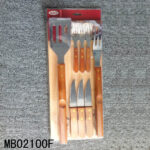 2Pcs Wooden Handle Bbq Tools(Shovel+Fork) & 3Pcs Steak Knife & 3Pcs Fork & Wooden Cutting Board