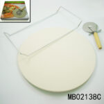 Pizza Baking Stone With Chrome Stand & Cheese Shovel With Pizza Cutter