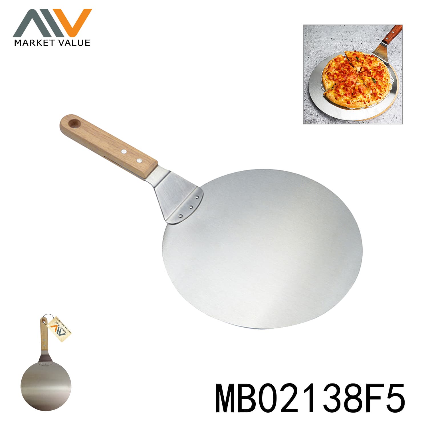 MB02138F5 10"S/S Pizza Shovel With Wooden Handle