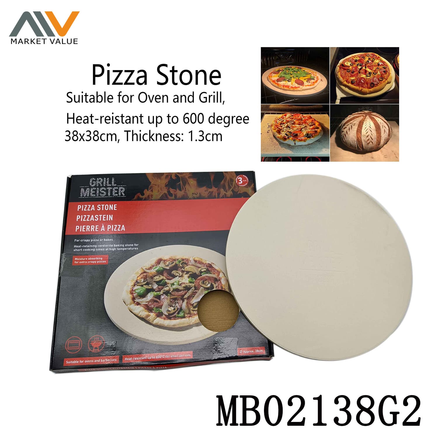 MB02138G2 Round Pizza Baking Stone In Color Box