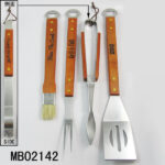 4Pcs Wooden Handle Bbq Tools With Can Opener D/B