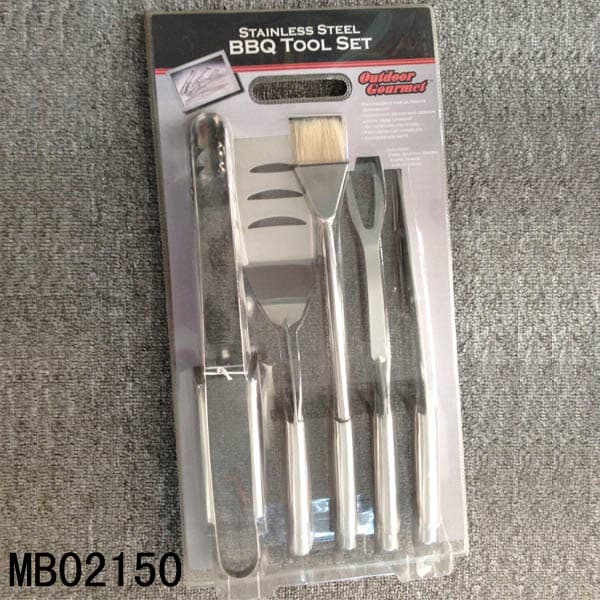 MB02150 5Pcs Rube Handle Bbq Tools(Food Brush/Tong/Shovel/Fork/Knife)