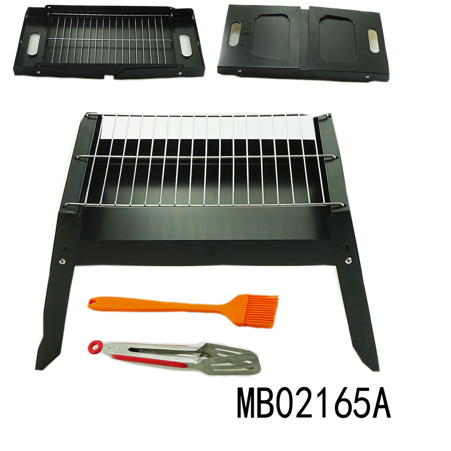 MB02165A 3Pcs Black Paint Spraying Grill+Brush+Food Tong In Box