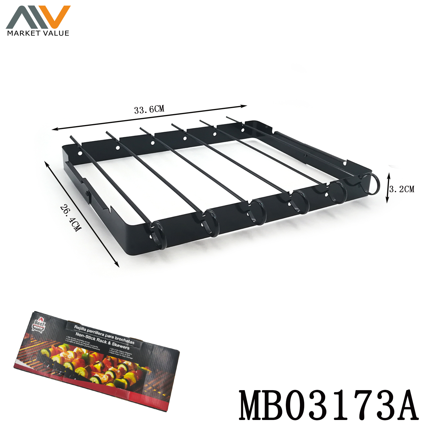MB03173A 7Pcs Non-Stick Bbq Skewers & Stick Rack