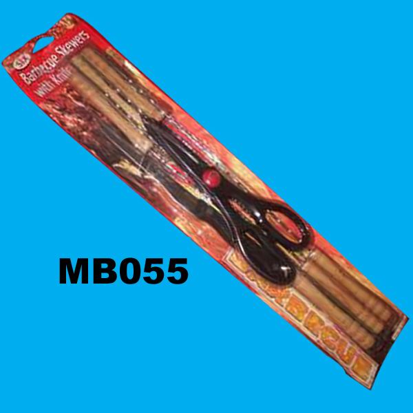 6Pcs Wood Handle Bbq Skewer+Scissors+Knife