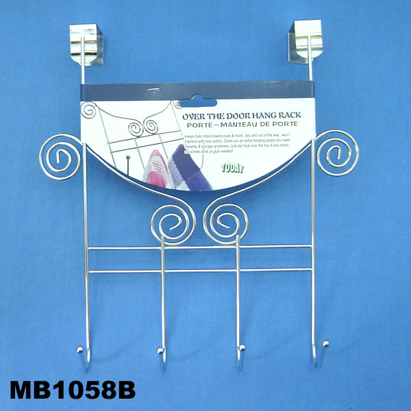 4 Hook Chrome Over The Door Hook With Card