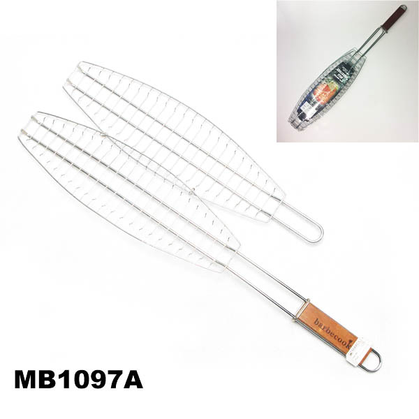 MB1097A Bbq Fish Broiler W/Wooden Handle