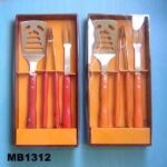 3Pcs Bbq Set  Wooden Handle In Colour Box