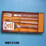 3Pcs Bbq Set Rose Wooden Handle In Colour Box