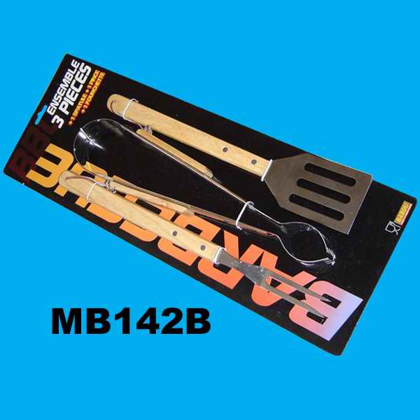 MB142B 3Pc Wood Handle Bbq Tools