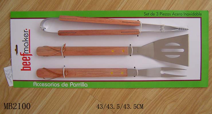 MB2100 3Pc Wood Handle Bbq Tools