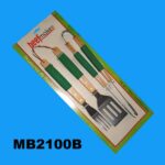 3Pcs Bbq Set Wooden Handle With Soft Grip T/C