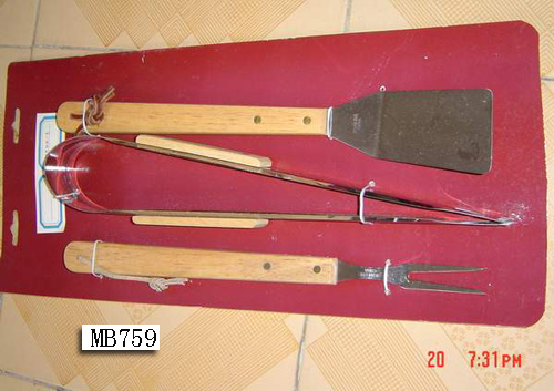 MB759 3Pcs Wood Handle Bbq Tools