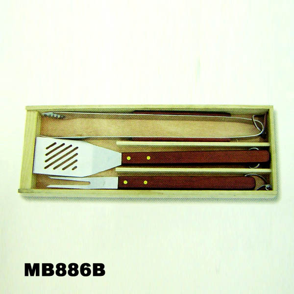 MB886B 3Pcs Bbq Set In Wooden Box