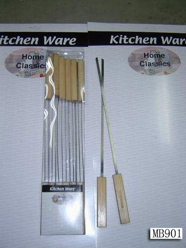 MB901 6 Pcs Bbq Skewer Wooden Handle In Pvc Box