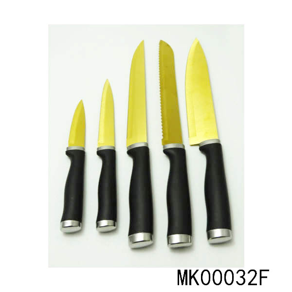 MK00032F 5Pc S/S Titanium Coating Cutlery Kitchen Knife Set