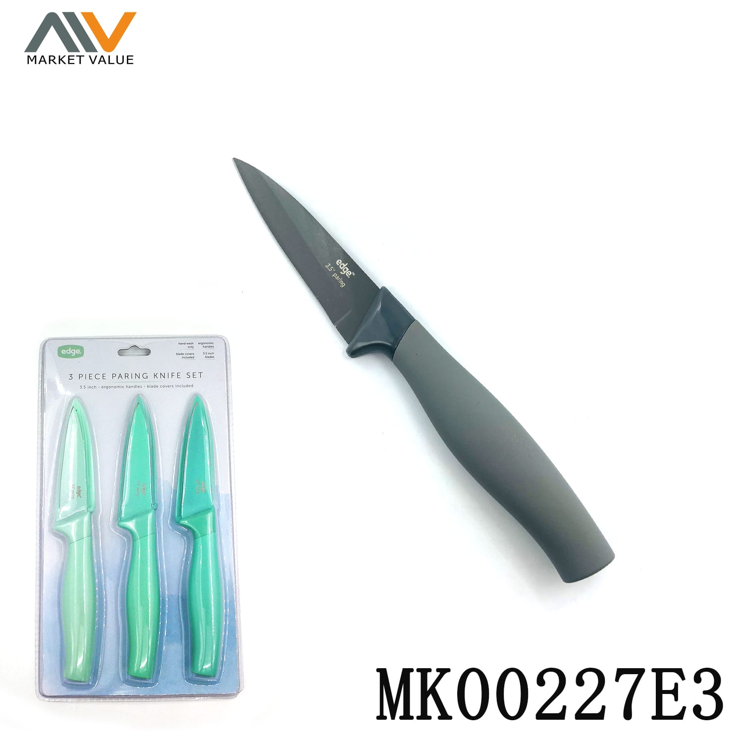 MK00227E3 3Pcs Fruit Knife With Pp Handle W /Tpr