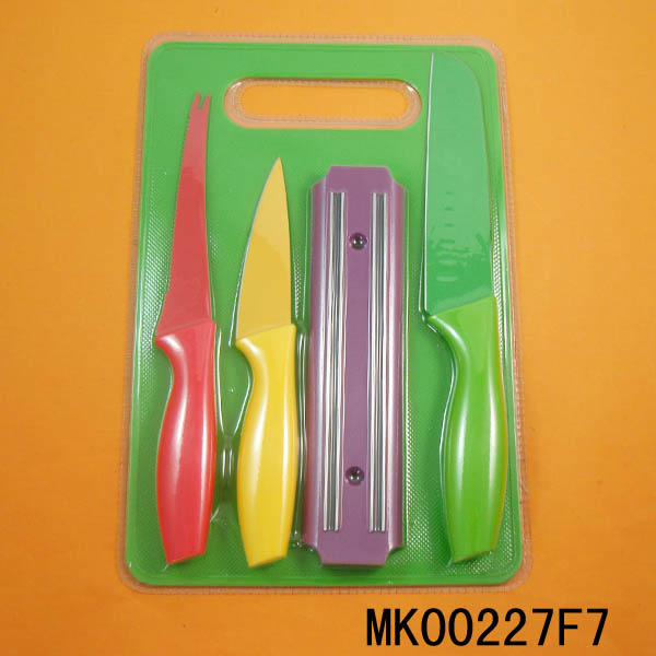 MK00227F7 3 Pcs Knives Teflon Painting & Plastic Board & Magnetic Knife Holder