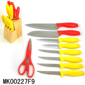 10Pcs Plastic Handle Knives Set With Wooden Stand