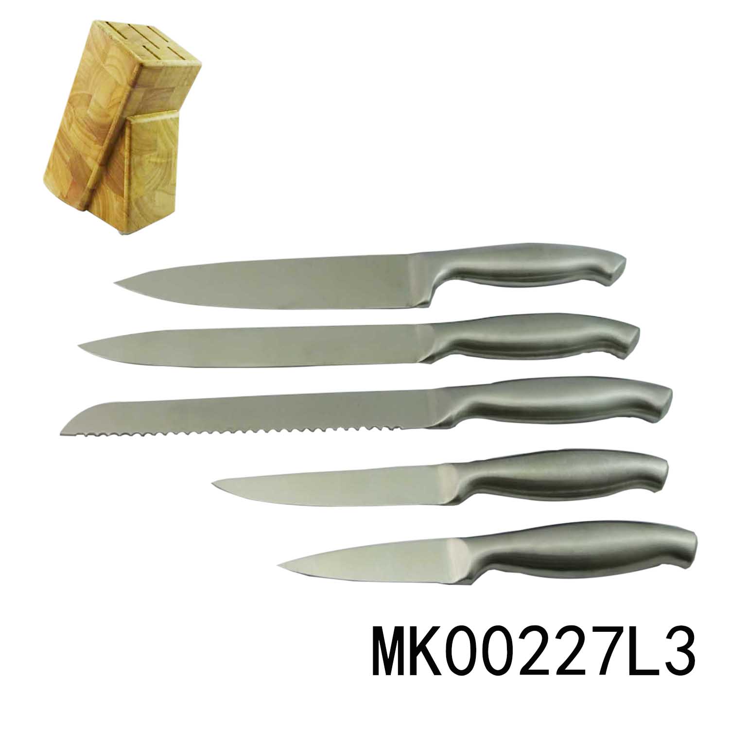 MK00227L3 Sets Of 5Pcs Stainless Steel Knife+Wooden Block